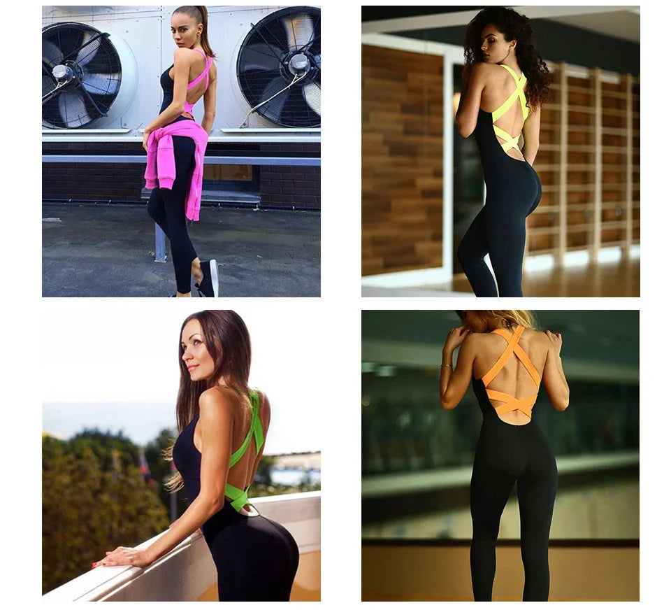 Sportswear women One piece Rompers Yoga Set Backless jumpsuit Sleeveless Sports Suits Gym Fitness Clothing workout Clothes