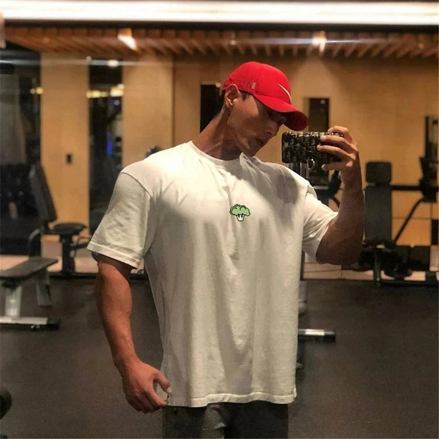 High Qualit gyms T shirt Men Bodybuilding print loose T-shirt Workout Fitness Tees Men Clothing cotton Short Sleeve Sports Shir