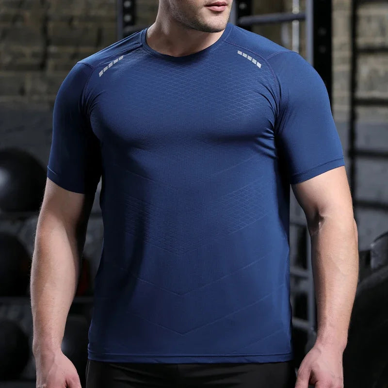 Men Thin Ice Silk Tops Running Short-sleeved Sports T-shirt Gym Fitness Muscle Training Sweatshirt Dry Fit Tight Tracksuits