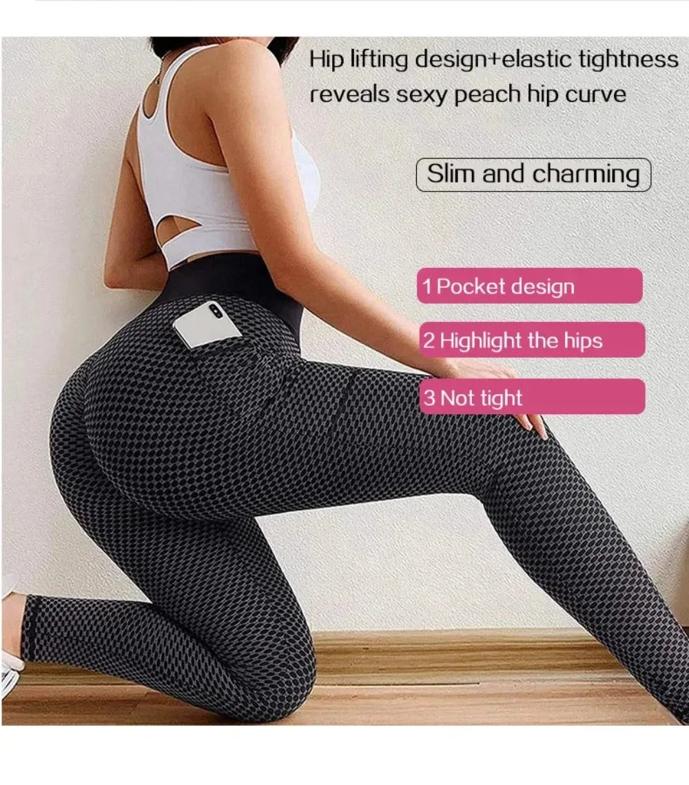 S-3XL Women's Casual High Waist Pocket Sports Leggings Fitness Pants Scrunch Butt Workout Tights Push Up Yoga Gym Leggins