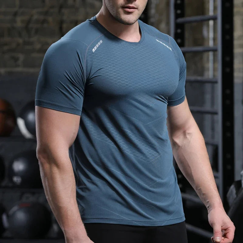 Men Thin Ice Silk Tops Running Short-sleeved Sports T-shirt Gym Fitness Muscle Training Sweatshirt Dry Fit Tight Tracksuits