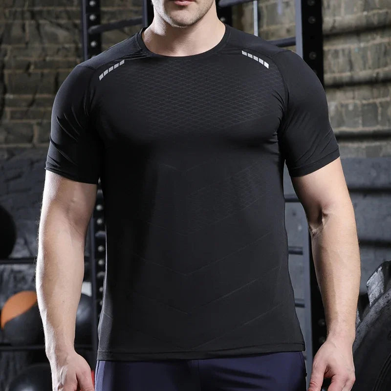 Men Thin Ice Silk Tops Running Short-sleeved Sports T-shirt Gym Fitness Muscle Training Sweatshirt Dry Fit Tight Tracksuits