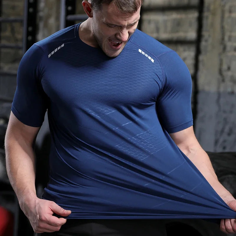 Men Thin Ice Silk Tops Running Short-sleeved Sports T-shirt Gym Fitness Muscle Training Sweatshirt Dry Fit Tight Tracksuits