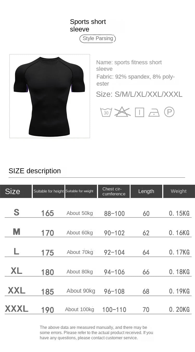 Men's Compression Short Sleeve T-shirt Fitness Running Basketball Gym Sportswear Seamless Close-fitting Black Sports Tight Tops