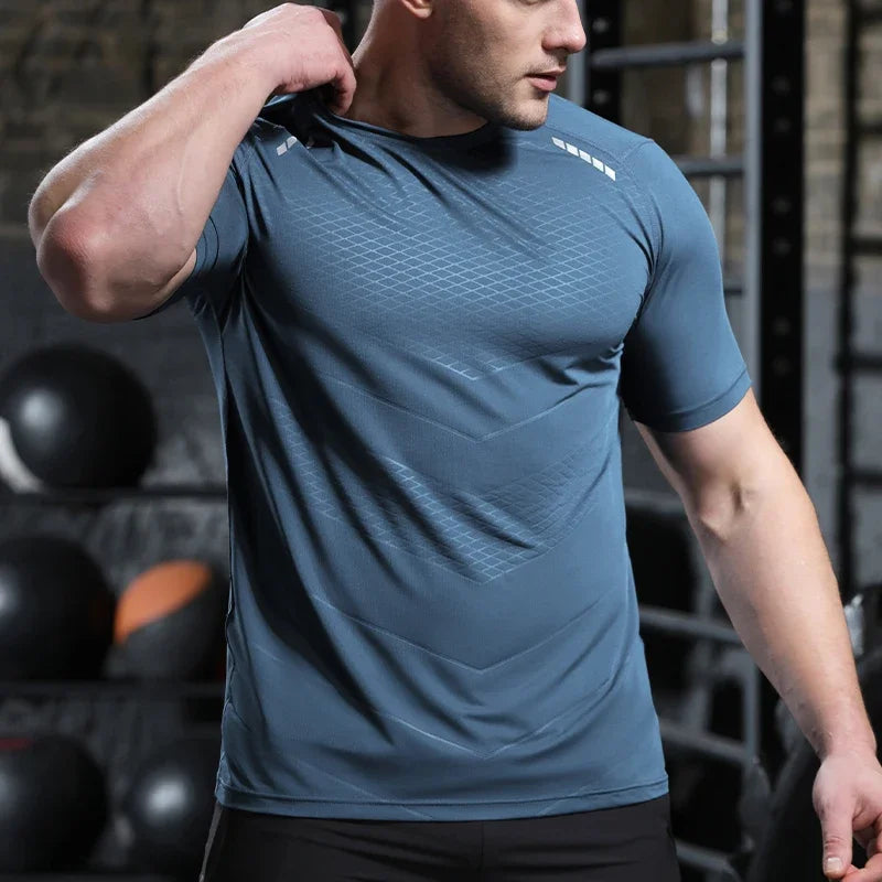 Men Thin Ice Silk Tops Running Short-sleeved Sports T-shirt Gym Fitness Muscle Training Sweatshirt Dry Fit Tight Tracksuits