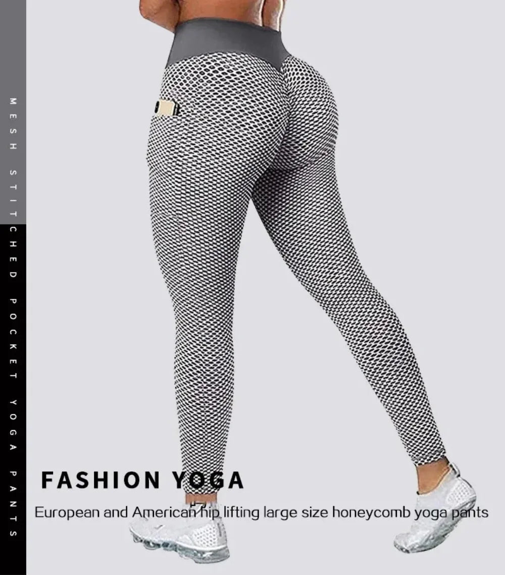 S-3XL Women's Casual High Waist Pocket Sports Leggings Fitness Pants Scrunch Butt Workout Tights Push Up Yoga Gym Leggins