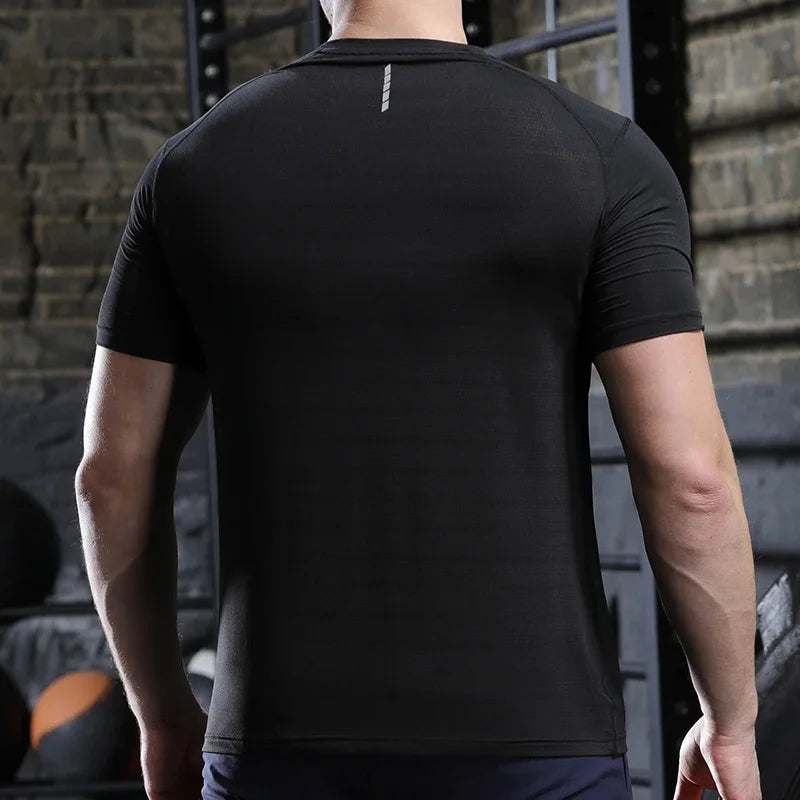 Men Thin Ice Silk Tops Running Short-sleeved Sports T-shirt Gym Fitness Muscle Training Sweatshirt Dry Fit Tight Tracksuits