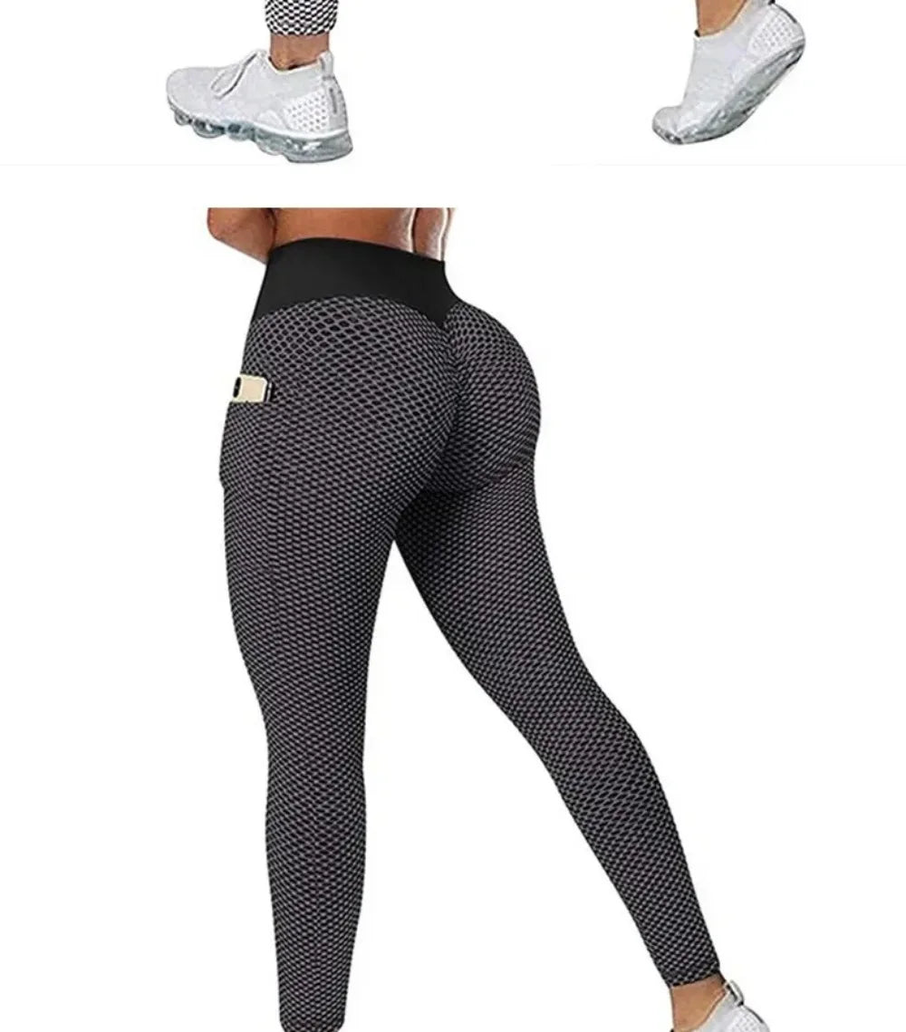 S-3XL Women's Casual High Waist Pocket Sports Leggings Fitness Pants Scrunch Butt Workout Tights Push Up Yoga Gym Leggins