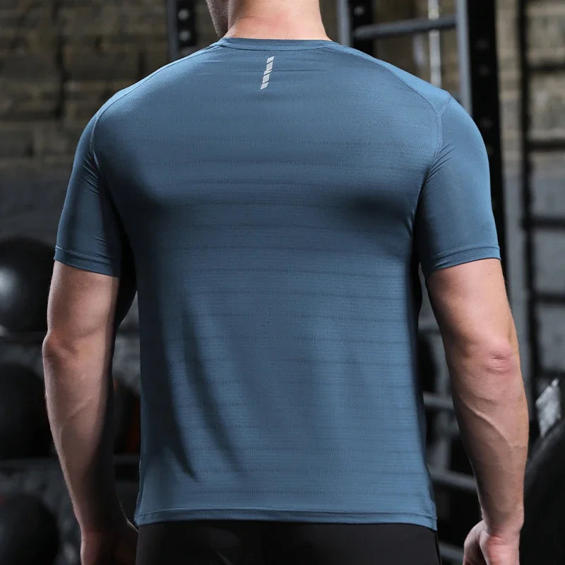 Men Thin Ice Silk Tops Running Short-sleeved Sports T-shirt Gym Fitness Muscle Training Sweatshirt Dry Fit Tight Tracksuits