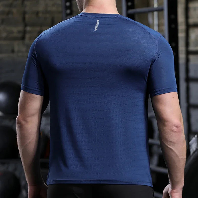 Men Thin Ice Silk Tops Running Short-sleeved Sports T-shirt Gym Fitness Muscle Training Sweatshirt Dry Fit Tight Tracksuits