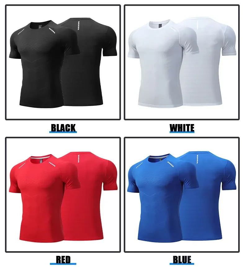 Men Thin Ice Silk Tops Running Short-sleeved Sports T-shirt Gym Fitness Muscle Training Sweatshirt Dry Fit Tight Tracksuits